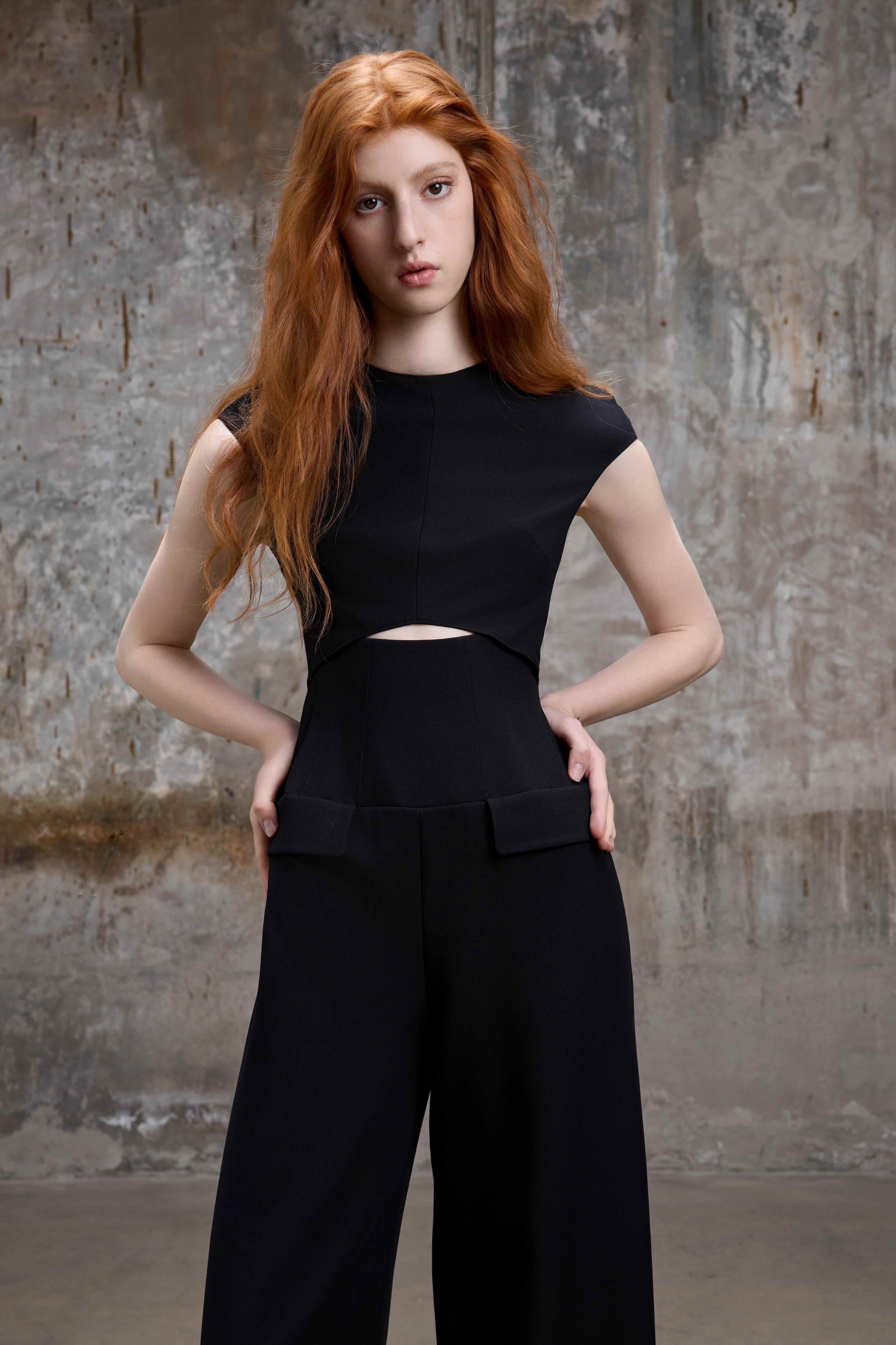 Black Structured Cut-Out Jumpsuit